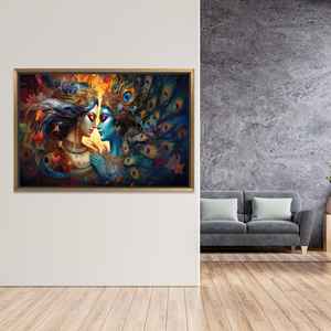 Krishna Radha Art: Hindu <b>Canvas</b> Print, Boho Wall Decor,GOLD <b>FRAMED</b> <b>CANVAS</b> - Product Image 1