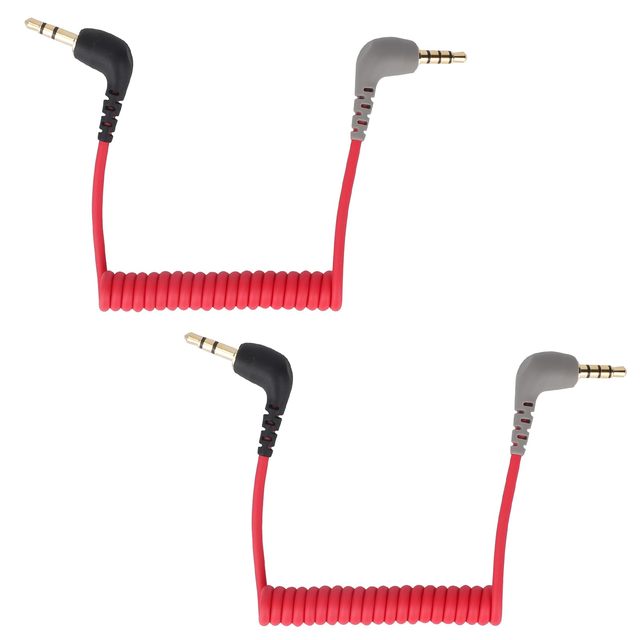 2pcs 3.5mm TRS Coiled Male-Male Microphone Cable for DSLR Cameras & DJI/Rode Mics (Red/Black/Gray)