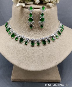 Twini Women's Classic Flower Design Emerald Cut Zircon Imitation <b>Pearl</b> <b>Necklace</b> <b>Earring</b> <b>Set</b> Brass Base for Party Occasions Model - Product Image 2