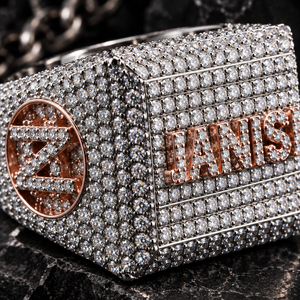 Anillo Personalizado con Nombre en Plata de Ley 925 con Incrustaciones de Moissanita VVS Certificada por GRA, Anillo Hip Hop de Dos Tonos, Joyería Personalizada para Hombre - Product Image 2