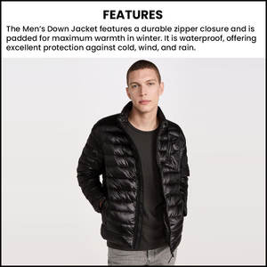 Chaqueta de plumón para hombre con cierre de cremallera, chaqueta acolchada cálida e impermeable para invierno con mezcla de comodidad y estilo - Product Image 5