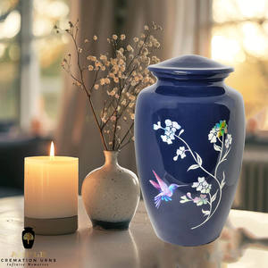 Urna Funeraria Ecológica de 10 Pulgadas con Diseño de Flores Azules y Pájaros, Estilo Europeo/Americano, para Cenizas Humanas - Product Image 3