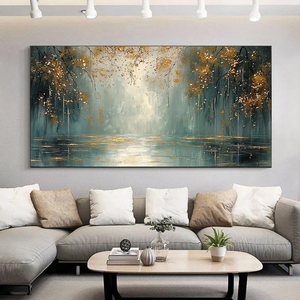 Misty Emerald Forest Lake Still Life Handmade Oil Painting on <b>Canvas</b> Large Size for Hotel or Home Hanging Wall Decor - Product Image 1