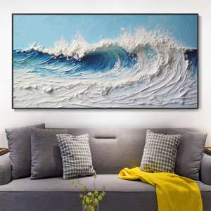 Pintura al óleo con textura de mano de océano 3D, decoración del hogar con mar azul abstracto, decoración de pared de moda, pintura de Arte Impresionista - Product Image 1