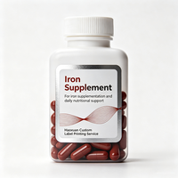 Étiquettes de bouteilles de suppléments de fer Haoxuan Factory Supply, encre métallique, autocollants PET imperméables pour l'emballage de compléments alimentaires