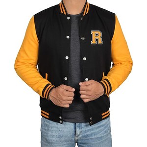 Veste universitaire Letterman en cuir véritable noir personnalisé de haute qualité pour hommes manteau de broderie de patchs de Chenille à la mode - Product Image 2
