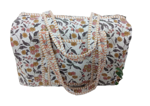 กระเป๋าดัฟเฟิลกระเป๋าผ้าฝ้ายบุนวมพิมพ์ลายบล็อกทำมือสำหรับเดินทางท่องเที่ยวสะพายไหล่แบบพกพาน้ำหนักเบาทนทาน - Product Image 3