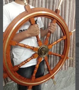Timón de dirección de barco grande de 42 pulgadas, rueda de barco de madera y latón, Capitán náutico, pared, calidad azul marino, la mejor rueda de barco, decoración hecha a mano - Product Image 2
