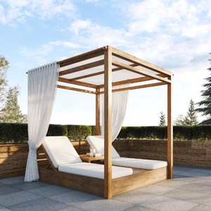 Daybed cabana extérieur avec base en teck à baldaquin et coussins d'Indonésie - Product Image 6