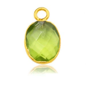 Faceted Oval Peridot Quartz Gemstone Charm Gold Electroplated Single <b>Bail</b> <b>Pendant</b> (8x10mm) Jewelry - Product Image 5