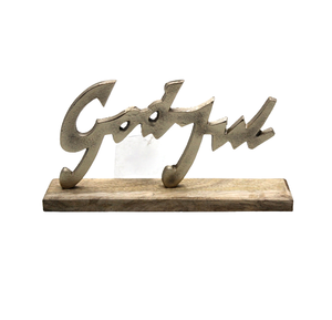 GODJUL décoratif de Noël en aluminium/bois avec base pour nickel brut personnalisé fait à la main en gros en vrac - Product Image 2