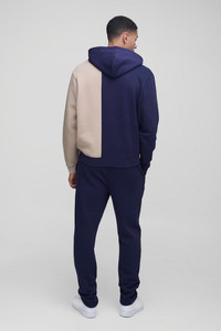 2025 nueva moda Regular Fit transpirable azul marino pulóver con capucha chándal Unisex 100% algodón personalizado DTG Color Block chándal - Product Image 3