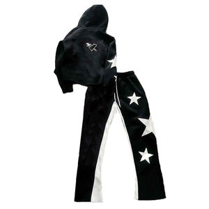 ชุดวอร์มฤดูหนาวแบบ 2 ชิ้นสำหรับผู้ชาย ผ้าฝ้าย 100% กางเกงวอร์มทรงบาน เสื้อฮู้ดระบายอากาศได้ดี มีเชือกผูกเอวยางยืด ลายพิมพ์ทันสมัย - Product Image 5