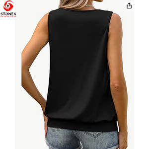 Camiseta sin Mangas de Punto Casual para Mujer, Precio Económico, Venta al por Mayor, Diseño de Logotipo Personalizado, Alta Calidad, Transpirable, Servicio OEM, en Existencia - Product Image 3