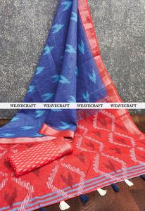 Sari de lino con estampado ikat, corte 6.3, con pieza para blusa. - Product Image 3