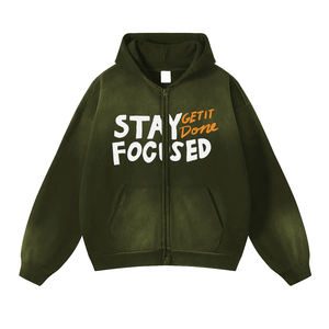 Sun Fade Acid Wash Hoodies Streetwear Heavyweight Oversized Zipper Up Vintage Acid Wash Sweat à capuche pour homme avec poche - Product Image 2