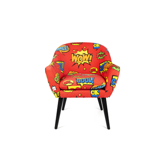 Poltrona di Design Italiano in Poliestere, Compensato e Velluto Multicolore, Stile Fumetto Pop Line Excelsa - Product Image 1