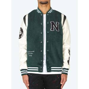 Chaqueta de béisbol con mangas de cuero y lana para hombre personalizada, chaqueta universitaria personalizada con cuello y puños de punto - Product Image 5