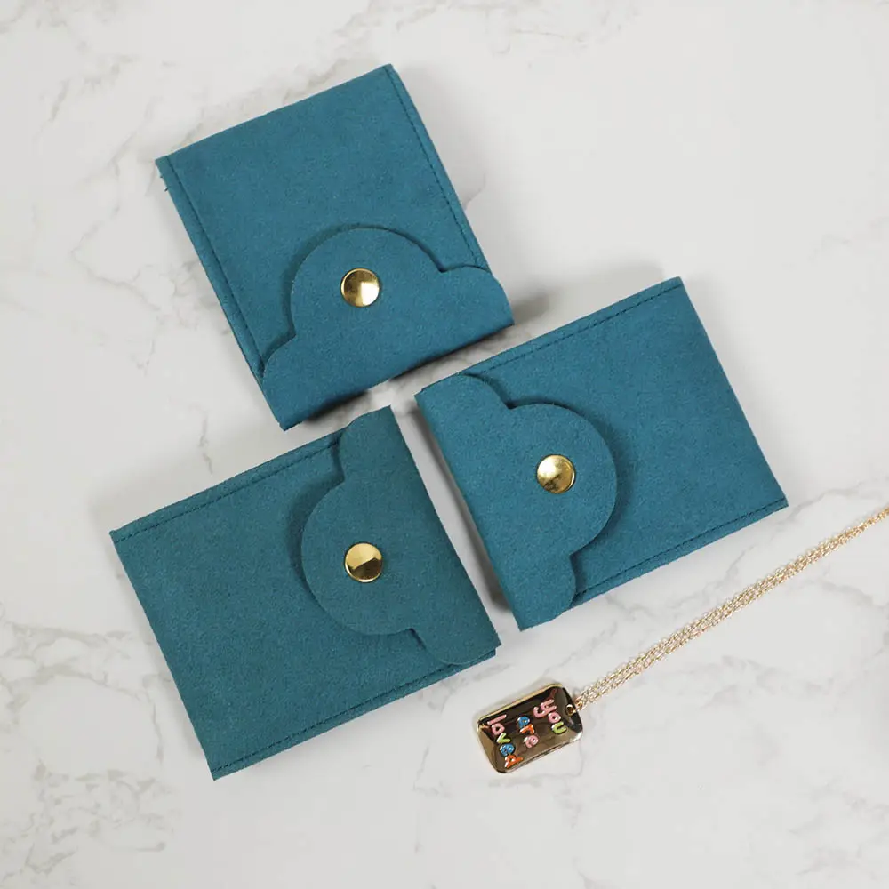Paquet de bijoux Logo personnalisé, sacs de poche à bouton-pression en microfibre avec insertion Pad/carte bijoux collier pochette cadeau