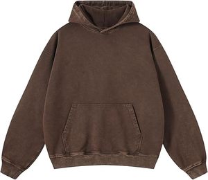 Sweat à capuche pour homme en molleton lourd 100% coton, délavé à l'acide, effet usé, logo personnalisé, streetwear d'hiver - Product Image 5