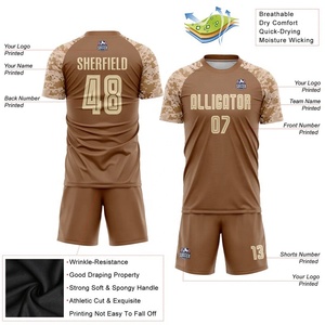 Ensemble de maillots de football personnalisables marron pour hommes, manches courtes, col rond, impression sublimée, uniformes respirants - Product Image 2