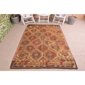 5.1x7.5 ft Vintage Area Rug, <b>Brown</b> Orange Turkish Ombr <b>Wool</b> Rug - Product Image 1