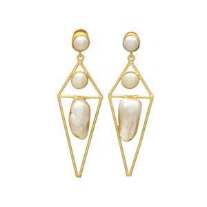 Pendientes de Perlas de Agua Dulce Naturales Blancas Ostra, Estilo Vintage, Latón Chapado en Oro de 24K, Hechos a Mano, para Boda, para Mujer - Product Image 1
