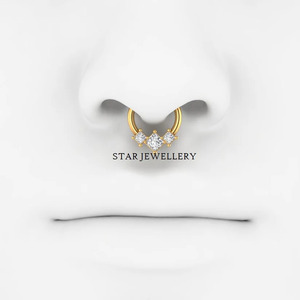 14K Solid <b>Gold</b> Moissanite Princess Cut Diamond Trio Stone Luxury Septum Clicker Fine Jewelry Gift - Product Image 5