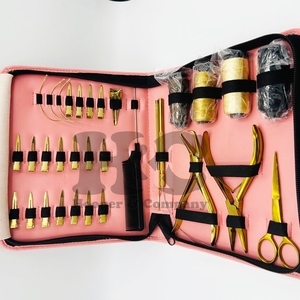 HOOPER COMPANY All One Hand <b>Tied</b> <b>Hair</b> Extension Tools Kit Golden Sustainable Stainless Steel Pink Case Plier Scissors Commercial - Product Image 5