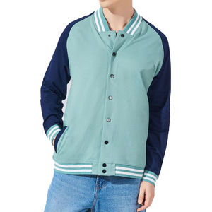 Chaqueta Universitaria Deportiva Transpirable para Hombre, Color Verde Berilo, con Mangas de Cuero Azul, Chaqueta de Invierno para Hombre - Product Image 6