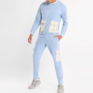 Ensemble de survêtement pour homme, sweat-shirt à col rond bleu clair, pantalon long, réversible, respirant, extensible dans quatre directions, coupe régulière - Product Image 1