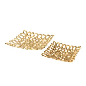 Gold Plated Square Coral <b>Tray</b> with Set of 2 Metal Restaurant Serving <b>Tray</b> for Coffee <b>Tea</b> and Drink Barware Wine <b>Tray</b> - Product Image 1