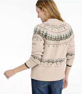 <span class=keywords><strong>Cardigan</strong></span> da Donna 100% Cotone, Maglione Stile Pescatore con Motivo Fair Isle, Collo Alto con Bottoni, Lavorazione Jacquard, Invernale, Color Crema, Abbigliamento Casual - Product Image 2
