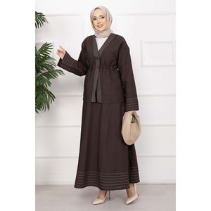 Ensemble veste et jupe rayés avec garniture et boutons décoratifs - Product Image 3
