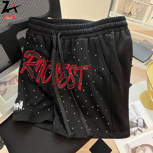 Shorts décontractés de style urbain avec patch diamant, logo brodé, coupe ample, cordon de serrage, pour hommes et femmes, élégants pour l'été - Product Image 6