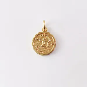 Sagittarius Zodiac Round Shape 11mm Size Single Loop Double Sided Sign Gold Plated Metal Charm Pendant Zodiac Astrologist Charms