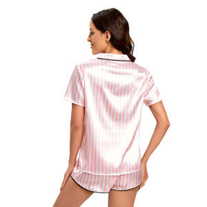 Ensemble de pyjama court en satin pour femmes, doux et léger, confortable, élégant, pour la maison, vêtements de nuit d'été - Product Image 4