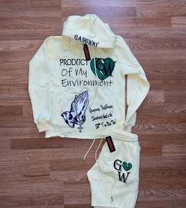 ชุดกางเกงขาสั้นและซิปมีฮู้ดสำหรับผู้ชายชุดวอร์ม2ชุดแบบลำลองทรงหลวมสำหรับฤดูร้อนผลิตตามสั่ง - Product Image 6