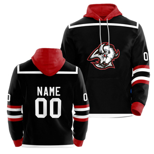 Sudadera con Capucha de Hockey sobre Hielo de Algodón Bordada Personalizada, Unisex, con Parches de Logotipo Bordados en Tela de Sarga, Sudadera con Capucha de Hockey para Hombre con Cordones - Product Image 3