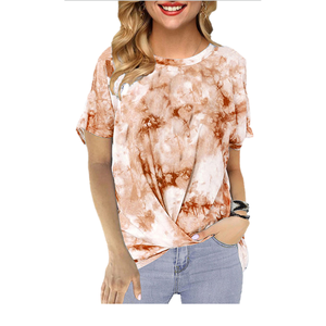 Camisas cortas con tinte de corbata para mujer de alta calidad, logotipo personalizado, nueva moda de verano, estampado de algodón informal, superventas, bordado de punto bajo - Product Image 5