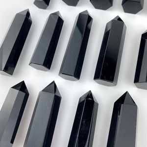 Tour d'artisanat en cristal d'obsidienne noire Obélisque en pierre naturelle et points de chakra Agate et pierre précieuse de quartz pour la guérison et la décoration - Product Image 2