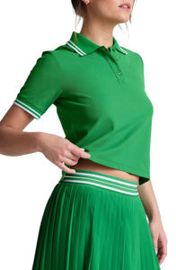 Recién llegado 2025 100% algodón 3 botones recortada Piqué tela Polo de mujer Color verde sólido transpirable Polo de manga corta Mujer - Product Image 2