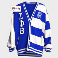 Cárdigan Casual de Invierno con Cuello en V para Mujer, Sorority Zeta Phi Beta, Parches Personalizables, 100% Acrílico, Bloques de Color, Bordado Chenille