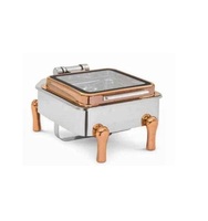 Chauffe-Plat Électrique/à Vapeur de Luxe Carré Doré en Acier Inoxydable 150L avec Couvercle Hydraulique pour Buffet