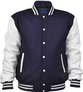 Veste universitaire à simple boutonnage de style streetwear pour homme, en cuir véritable et mélange de laine, XS, avec embellissement en laine pour homme - Product Image 1