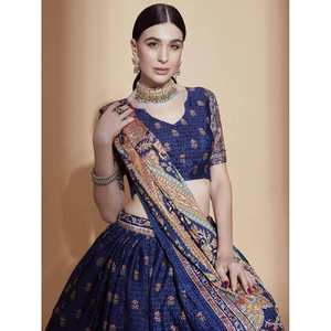 Lehenga Choli Chinon Azul con Estampado Digital y Dupatta, Elegantes Vestidos de Noche - Product Image 4