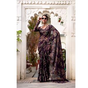 ผ้าส่าหรีวิสโคสลายดอกไม้พร้อมเสื้อสำหรับใส่ทำงานและงานเทศกาล สไตล์บอลลีวูด สำหรับงานแต่งงาน ราคาไม่แพง - Product Image 1