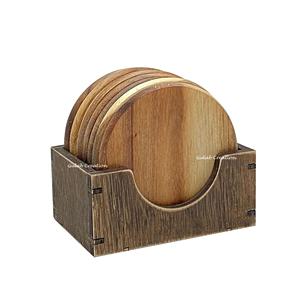 Sous-verres ronds en bois d'acacia avec support rustique Ensemble de sous-verres en bois naturel pour la protection de la table et la décoration intérieure - Product Image 5