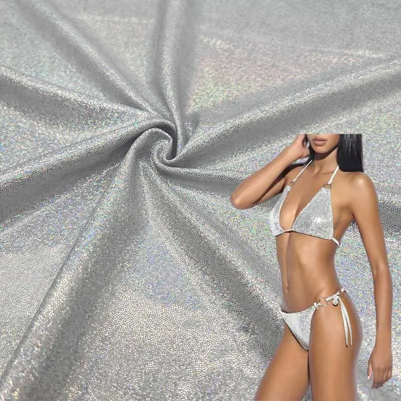 Hochwertiger atmungsaktiver Shiny Glitter 4-Wege-Stretch-Strickfolie Nylon Spandex Ela stane Badeanzug Stoff für Bikini