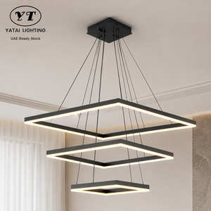 Modern Metal <b>Ring</b> Chandelier 130W LED Three <b>Rings</b> Tri Color Dimmable Remote Adjustable Height For Indoor Dining Room - Product Image 1